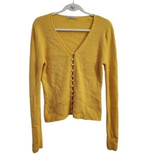 Nomadico Sweater Womens Yellow Pearl Buttons Pure Mongolian Cashmere‎ One Size